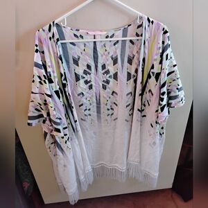 Victoria's Secret Geometric Abstract Pattern Fringe Kimono Swim Cover Up Size ML
